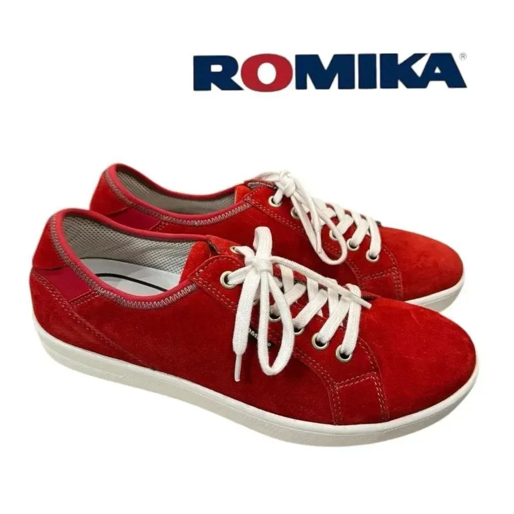 New Romika Women's Red Suede Leather Lace-up Sneakers 37